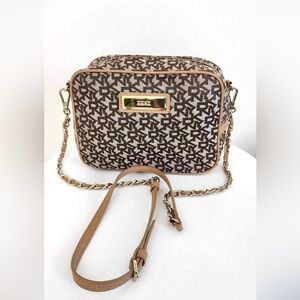 DKNY logo leather canvas crossbody bag